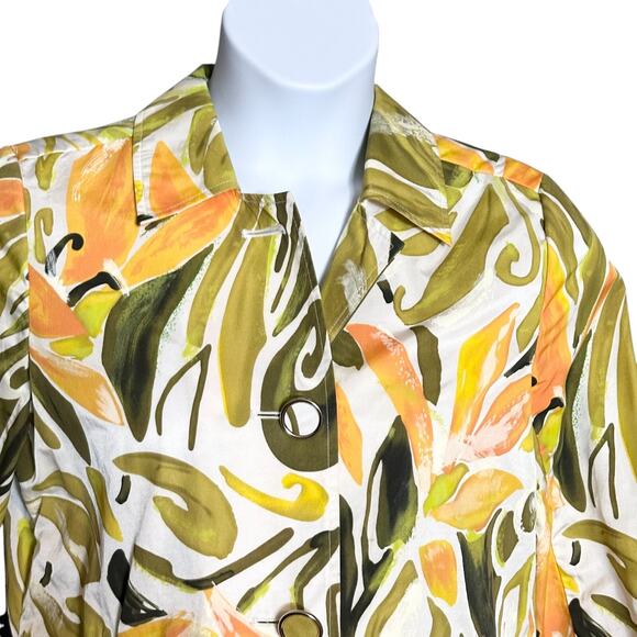 JOSEPH A Colorful Button Up Jacket Sz 10 Short Trench Coat Green Orange Tropical - Picture 2 of 9